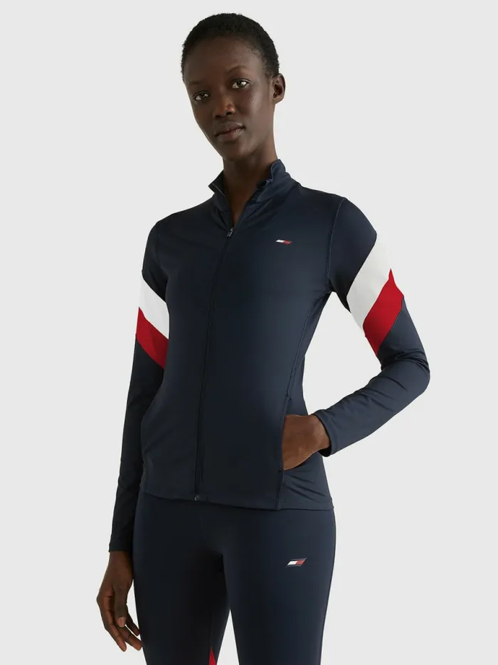 Tommy Hilfiger Sport ZipThru Slim Fit Sweatshirt Desert SkyPrimary Red Womens TShirts Casaul Tommy Hilfiger Sport ZipThru Slim Fit Sweatshirt Desert SkyPrimary Red Womens TShirts Casaul