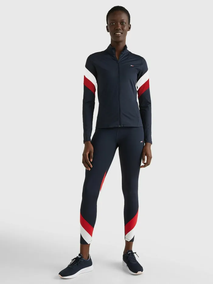 Tommy Hilfiger Sport ZipThru Slim Fit Sweatshirt Desert SkyPrimary Red Womens TShirts Casaul