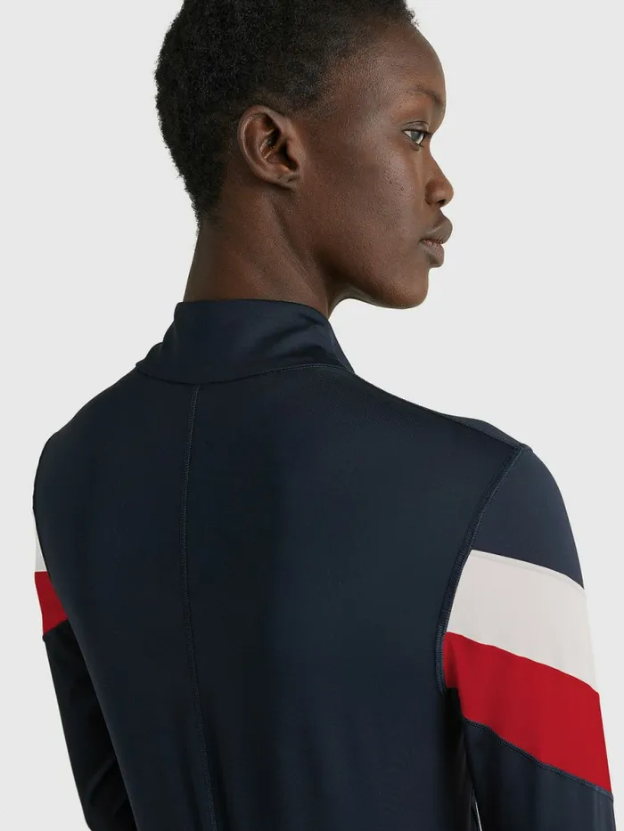Tommy Hilfiger Sport ZipThru Slim Fit Sweatshirt Desert SkyPrimary Red Womens TShirts Casaul