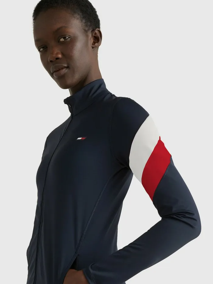 Tommy Hilfiger Sport ZipThru Slim Fit Sweatshirt Desert SkyPrimary Red Womens TShirts Casaul