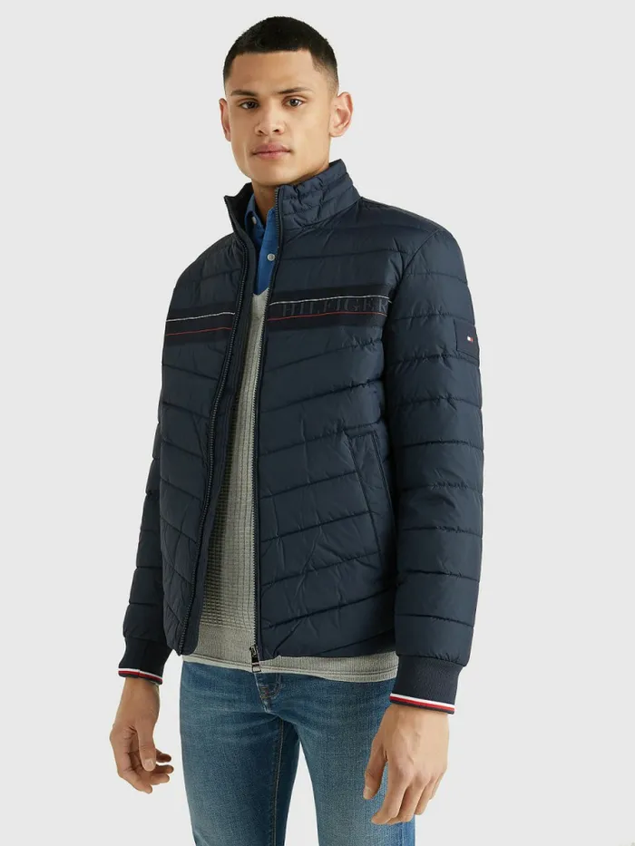 Tommy Hilfiger StandUp Collar Tape Puffer Jacket Desert Sky Mens Coats and Jackets Near Me Tommy Hilfiger StandUp Collar Tape Puffer Jacket Desert Sky Mens Coats and Jackets Near Me