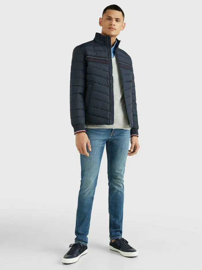 Tommy Hilfiger StandUp Collar Tape Puffer Jacket Desert Sky Mens Coats and Jackets Near Me