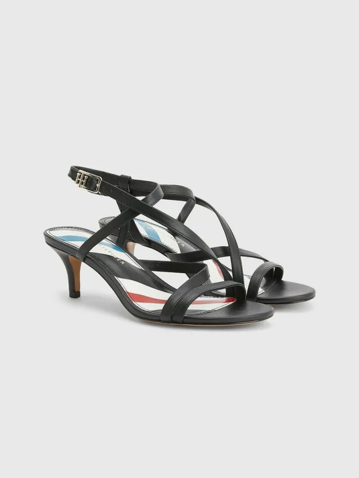 Tommy Hilfiger Strappy Kitten Heel Leather Sandals Black Womens Sandals Cheap On Sale Tommy Hilfiger Strappy Kitten Heel Leather Sandals Black Womens Sandals Cheap On Sale