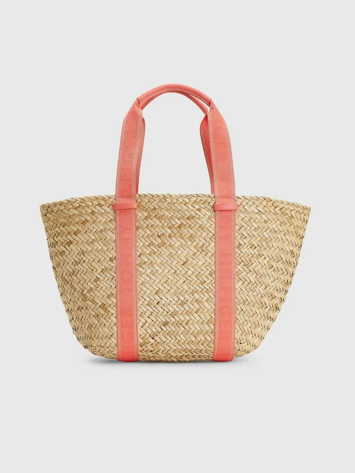 Tommy Hilfiger Straw Signature Beach Tote Crystal Coral Womens Bags Casaul