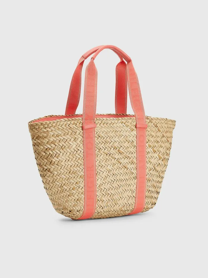 Tommy Hilfiger Straw Signature Beach Tote Crystal Coral Womens Bags Casaul