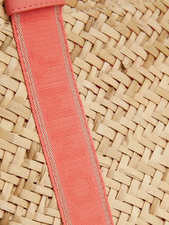 Tommy Hilfiger Straw Signature Beach Tote Crystal Coral Womens Bags Casaul