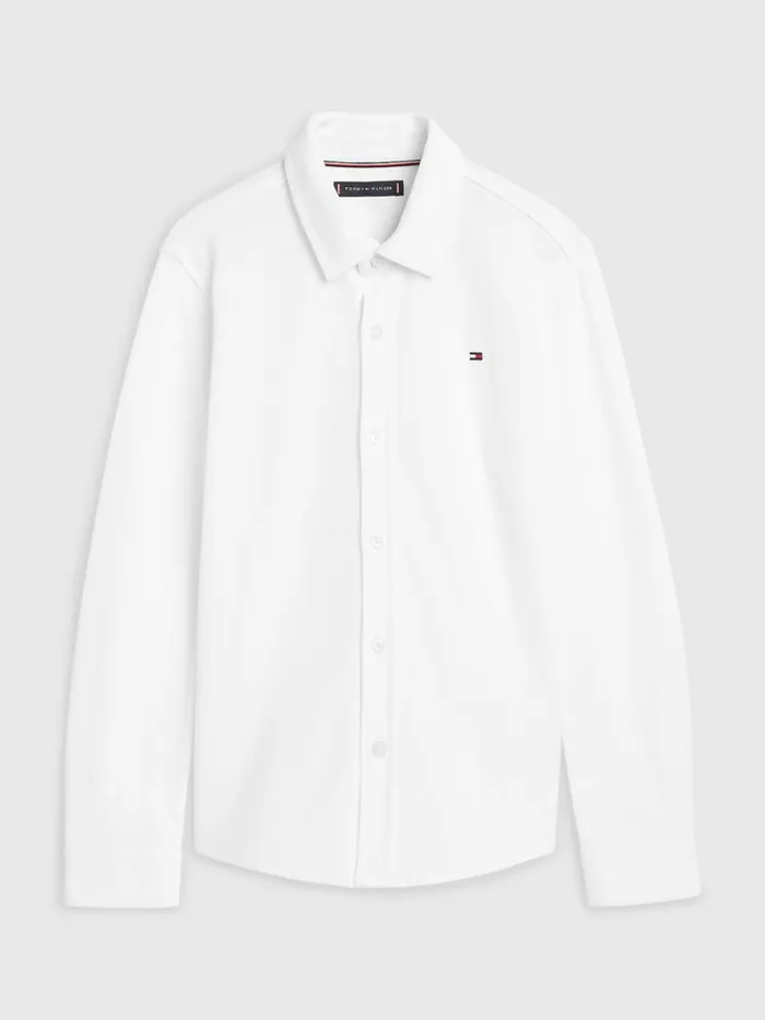 Tommy Hilfiger Stretch Organic Cotton Pique Shirt White Boys Shirts Fashion
