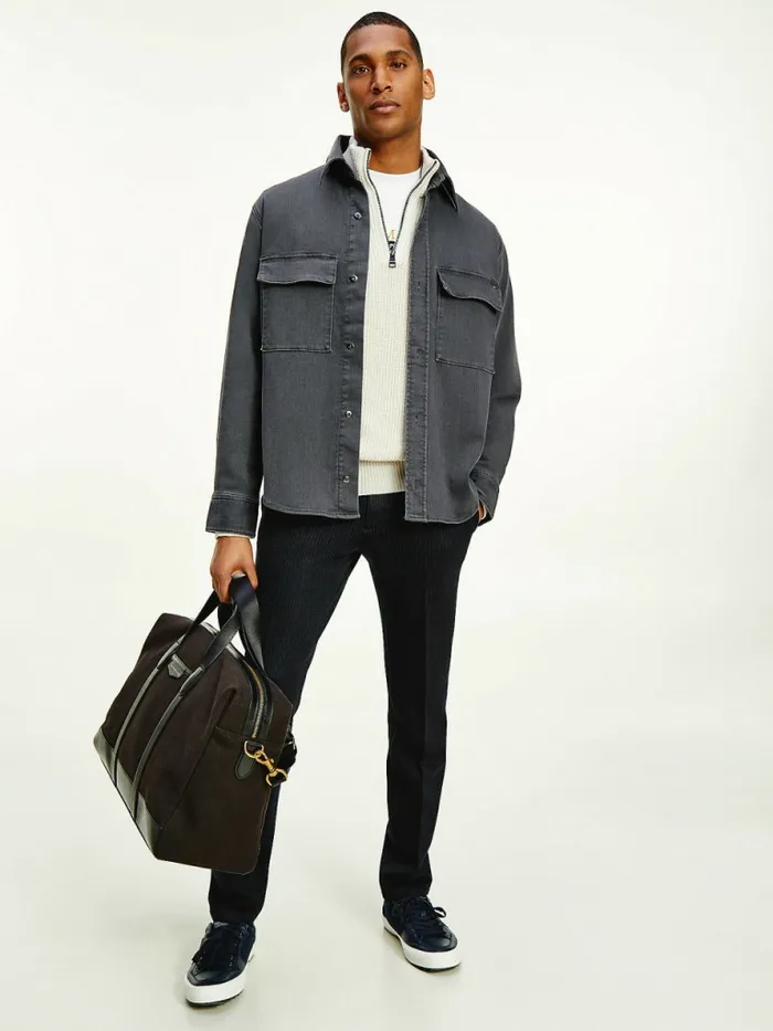 Tommy Hilfiger Stretch Regular Fit Denim Shirt Oscar Grey Mens Shirts Online