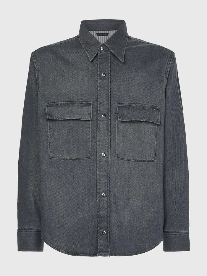 Tommy Hilfiger Stretch Regular Fit Denim Shirt Oscar Grey Mens Shirts Online