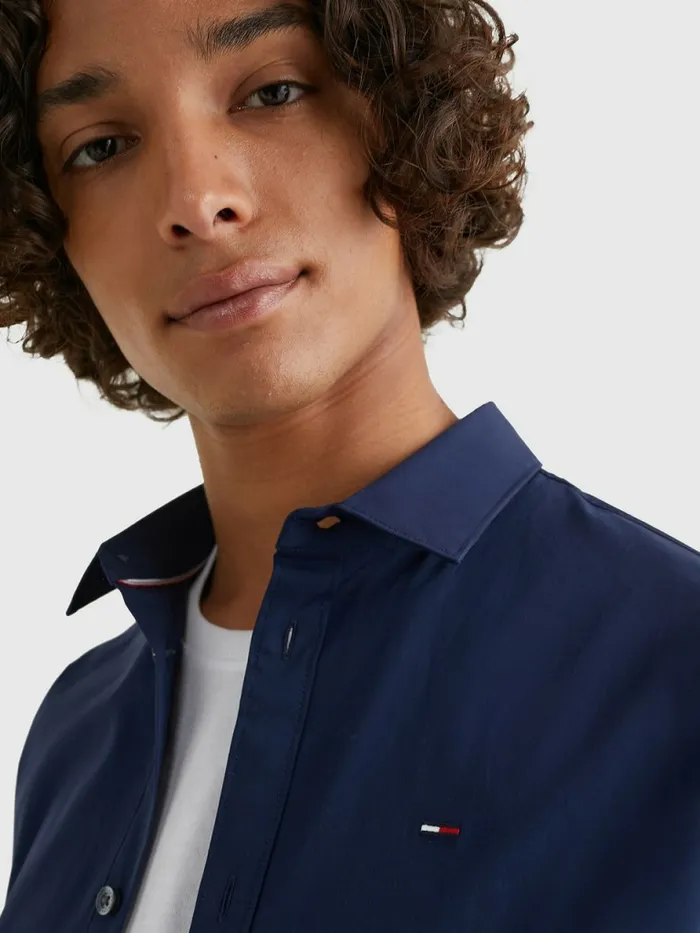 Tommy Hilfiger Stretch Slim Fit Shirt Black Iris Mens Shirts For Sale