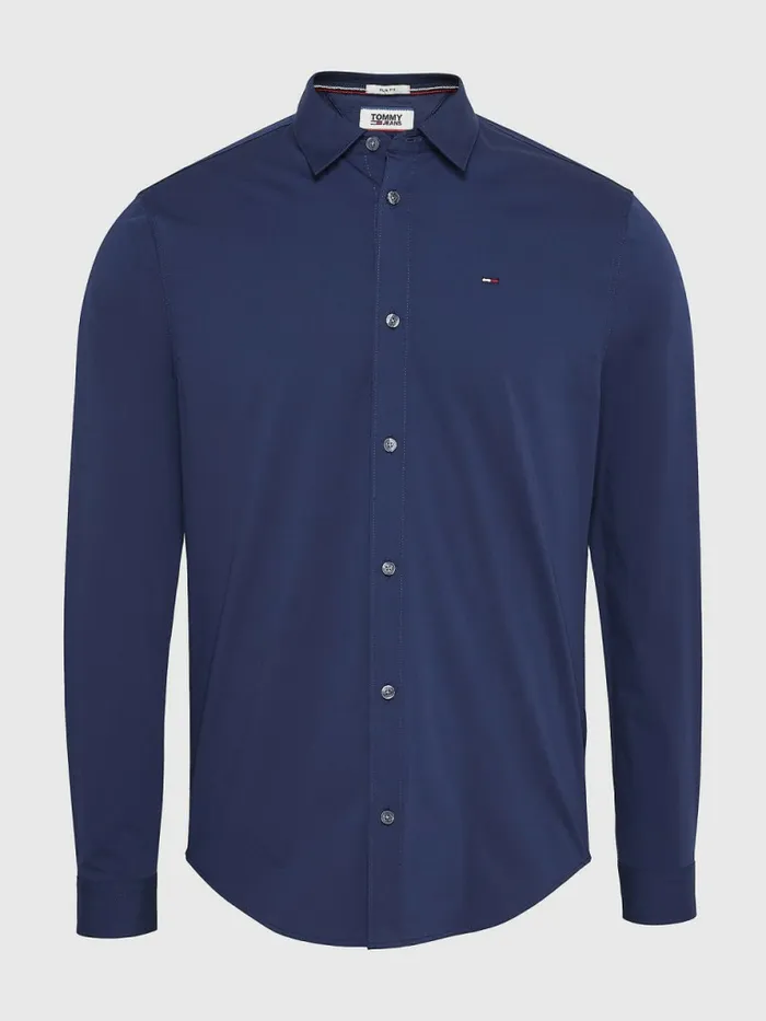 Tommy Hilfiger Stretch Slim Fit Shirt Black Iris Mens Shirts For Sale