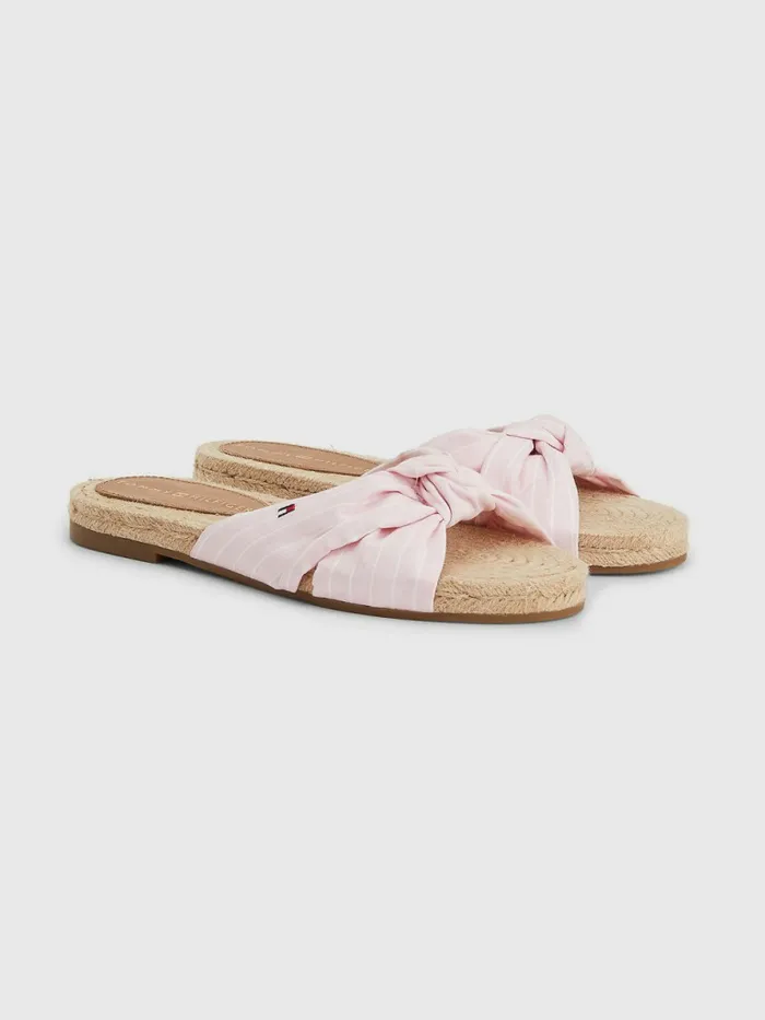 Tommy Hilfiger Stripe Espadrille Flat Sandals Pastel Pink Womens Sandals Sale