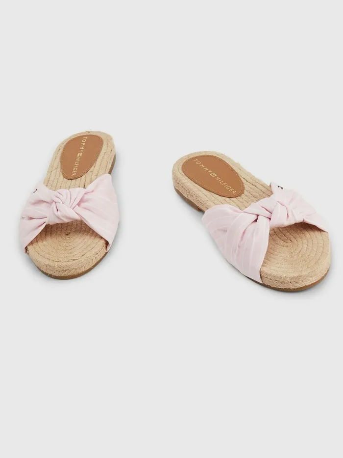 Tommy Hilfiger Stripe Espadrille Flat Sandals Pastel Pink Womens Sandals Sale