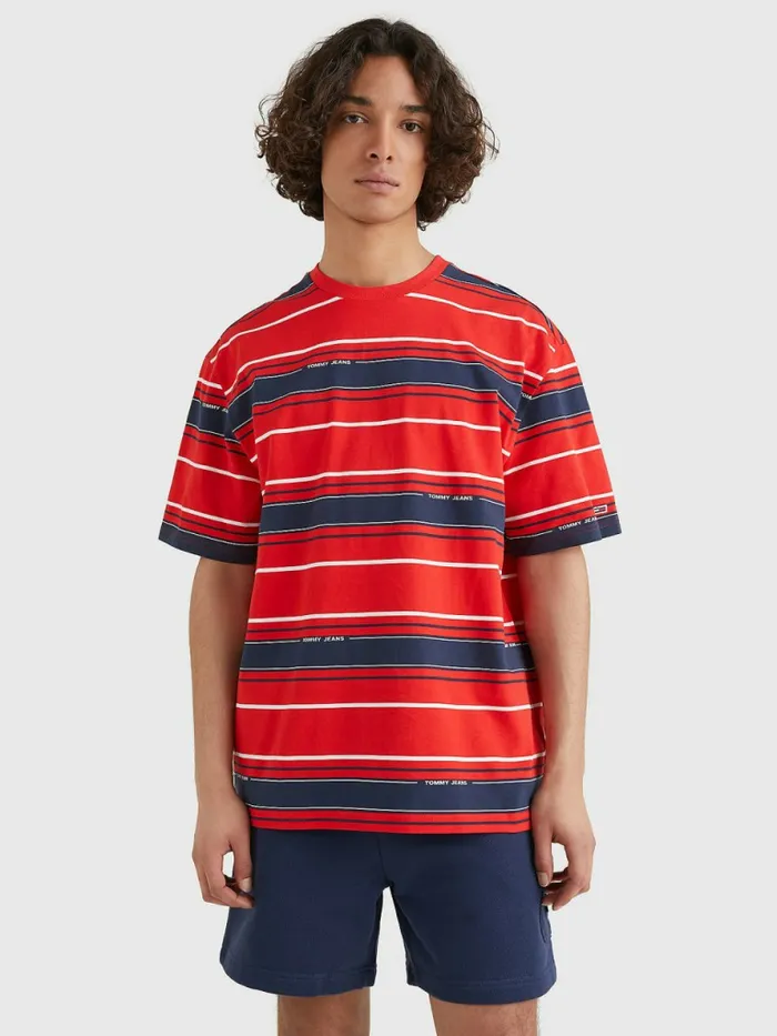 Tommy Hilfiger Stripe Organic Cotton TShirt Deep CrimsonMulti Mens TShirts On Sale Tommy Hilfiger Stripe Organic Cotton TShirt Deep CrimsonMulti Mens TShirts On Sale