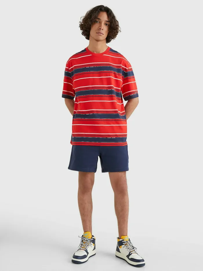 Tommy Hilfiger Stripe Organic Cotton TShirt Deep CrimsonMulti Mens TShirts On Sale