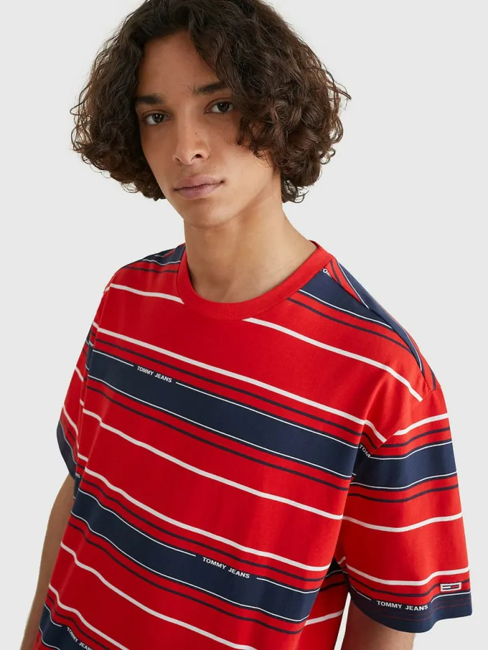 Tommy Hilfiger Stripe Organic Cotton TShirt Deep CrimsonMulti Mens TShirts On Sale