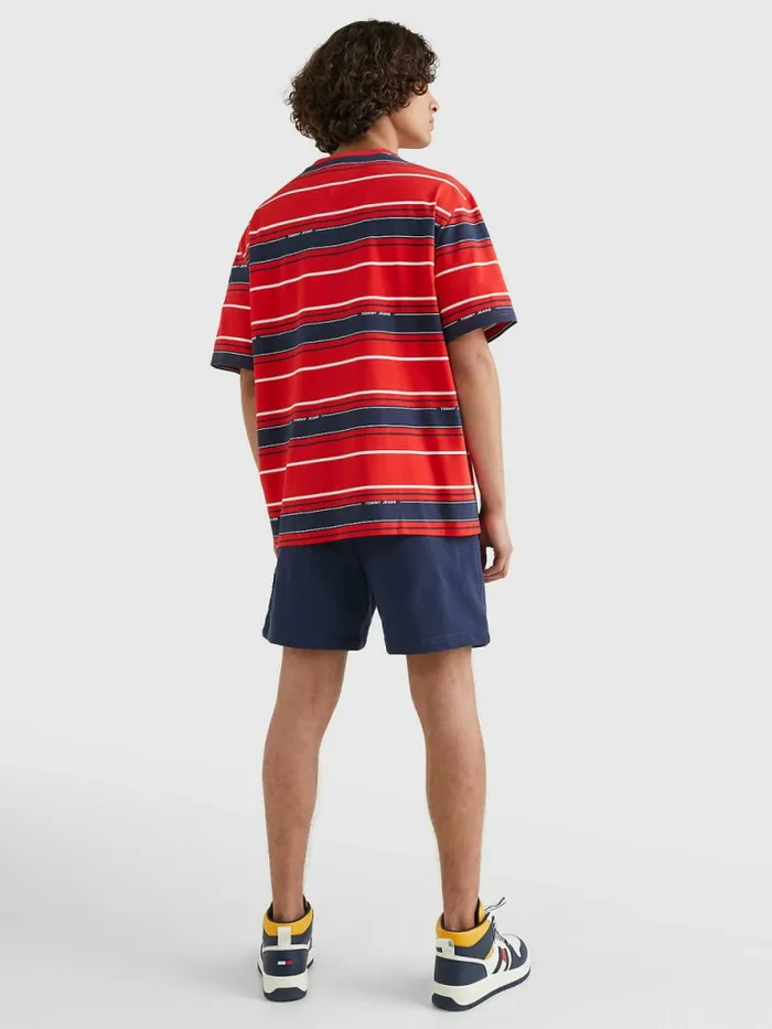 Tommy Hilfiger Stripe Organic Cotton TShirt Deep CrimsonMulti Mens TShirts On Sale