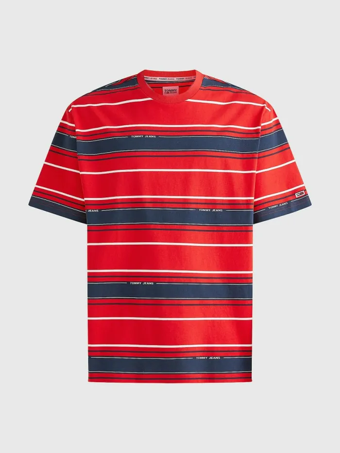 Tommy Hilfiger Stripe Organic Cotton TShirt Deep CrimsonMulti Mens TShirts On Sale