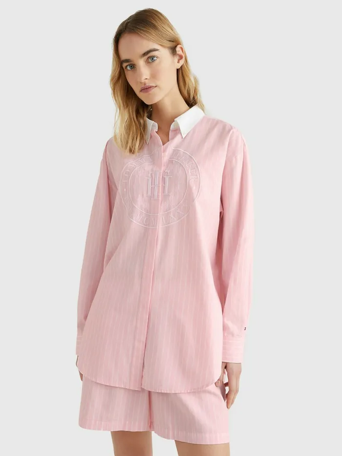 Tommy Hilfiger Stripe Oversized Shirt Oxford StpWhitePastel Pink Womens Shirts and Blouses Sale Tommy Hilfiger Stripe Oversized Shirt Oxford StpWhitePastel Pink Womens Shirts and Blouses Sale