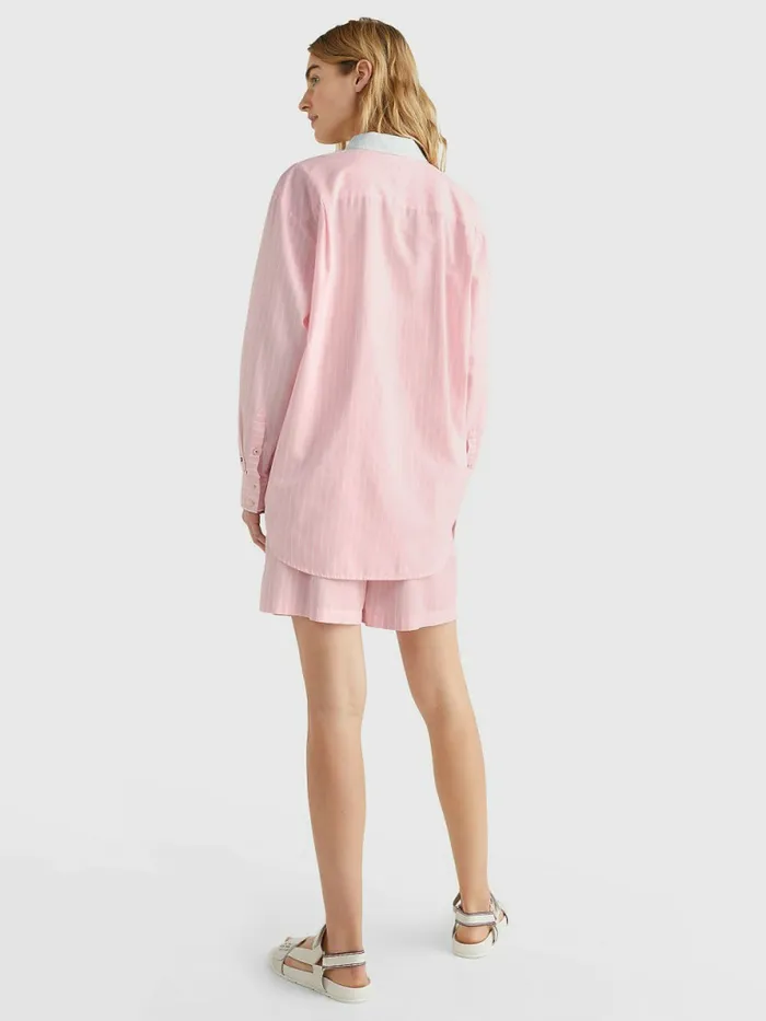 Tommy Hilfiger Stripe Oversized Shirt Oxford StpWhitePastel Pink Womens Shirts and Blouses Sale