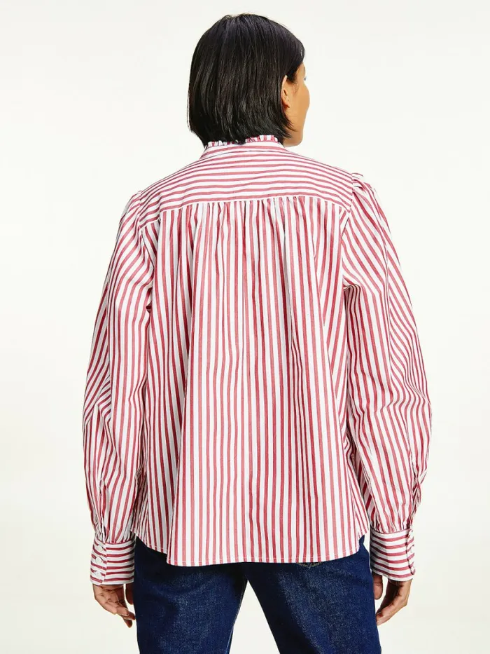 Tommy Hilfiger Stripe Relaxed Fit Frill Blouse Bold StpRed Alert Womens Shirts and Blouses Sale