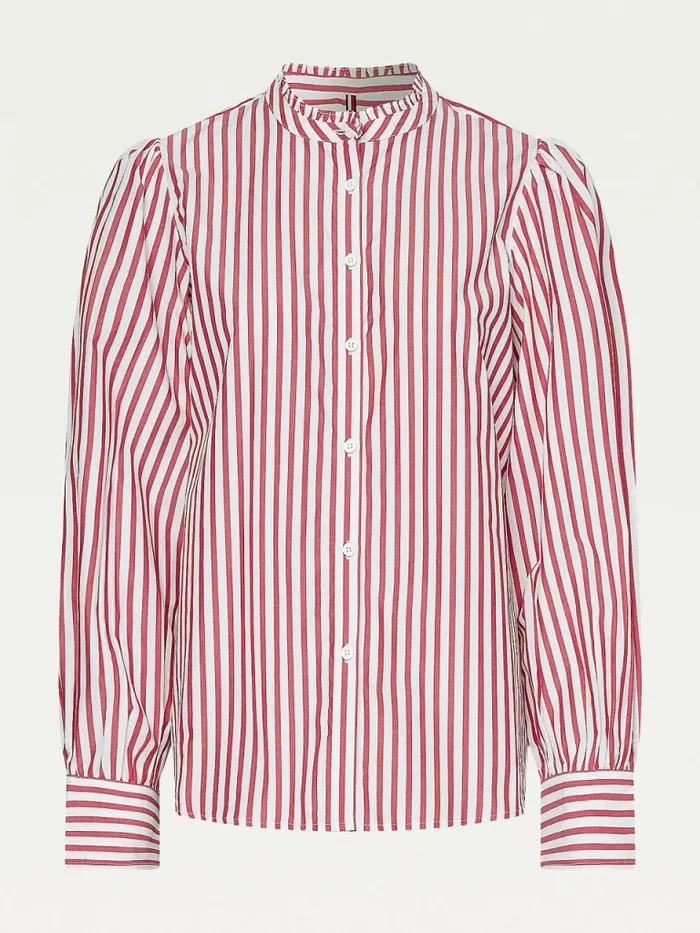 Tommy Hilfiger Stripe Relaxed Fit Frill Blouse Bold StpRed Alert Womens Shirts and Blouses Sale