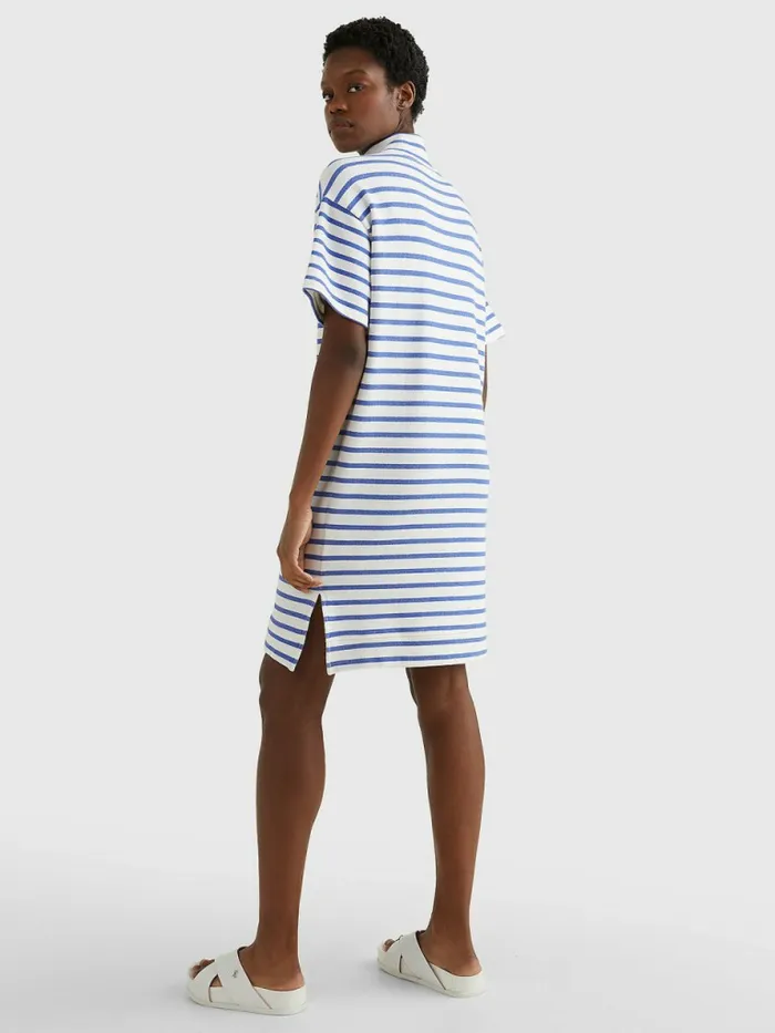 Tommy Hilfiger Stripe Relaxed HalfZip Sweater Dress Breton StpWhite Verona Blue Womens Dresses and Jumpsuits Fashion