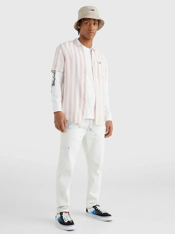 Tommy Hilfiger Stripe Short Sleeve Shirt Broadway Pink Stripe Mens Shirts Sale