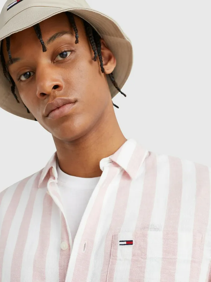 Tommy Hilfiger Stripe Short Sleeve Shirt Broadway Pink Stripe Mens Shirts Sale