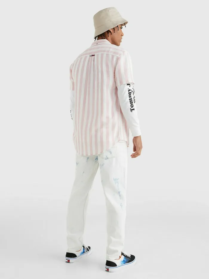 Tommy Hilfiger Stripe Short Sleeve Shirt Broadway Pink Stripe Mens Shirts Sale