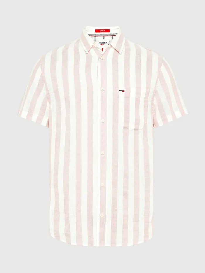 Tommy Hilfiger Stripe Short Sleeve Shirt Broadway Pink Stripe Mens Shirts Sale