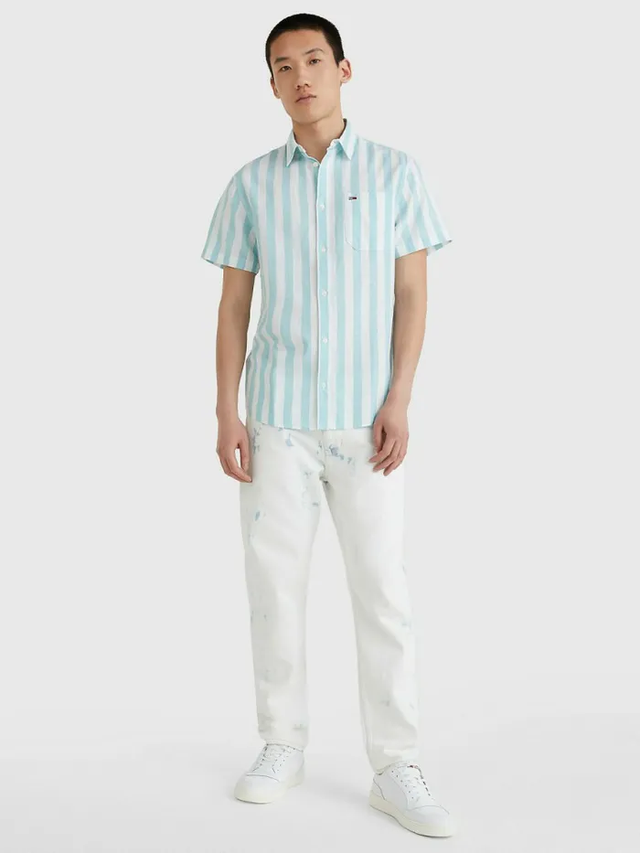 Tommy Hilfiger Stripe Short Sleeve Shirt Crest Stripe Mens Shirts On Sale