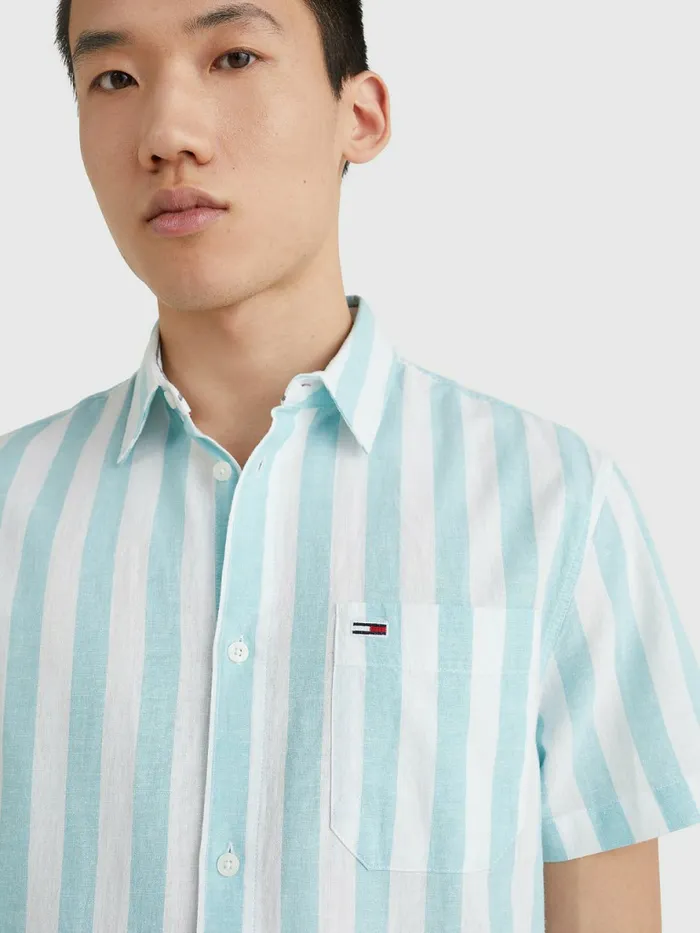 Tommy Hilfiger Stripe Short Sleeve Shirt Crest Stripe Mens Shirts On Sale