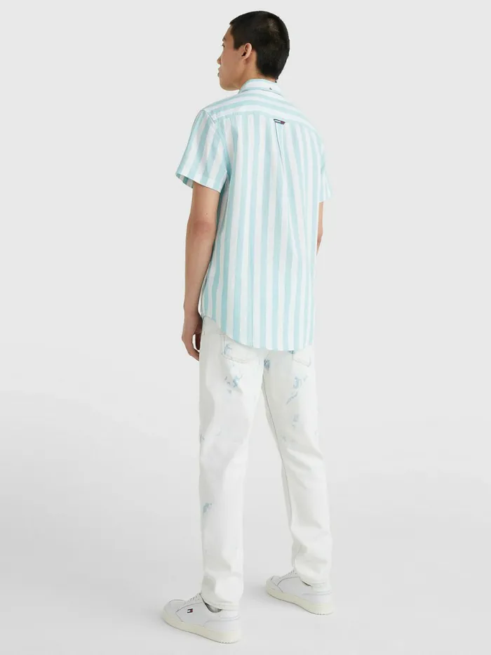 Tommy Hilfiger Stripe Short Sleeve Shirt Crest Stripe Mens Shirts On Sale