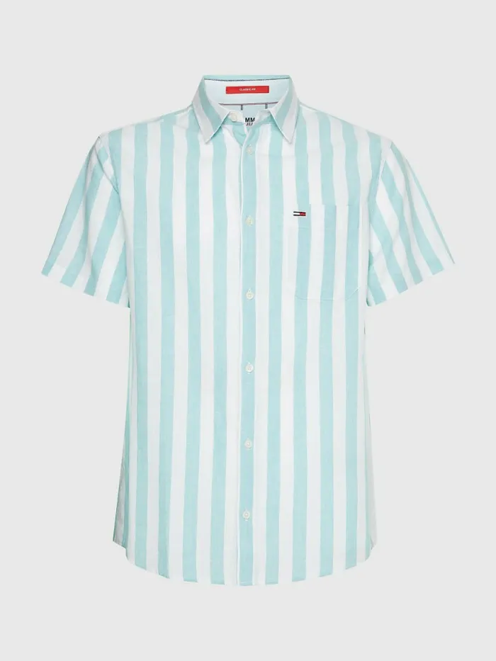 Tommy Hilfiger Stripe Short Sleeve Shirt Crest Stripe Mens Shirts On Sale