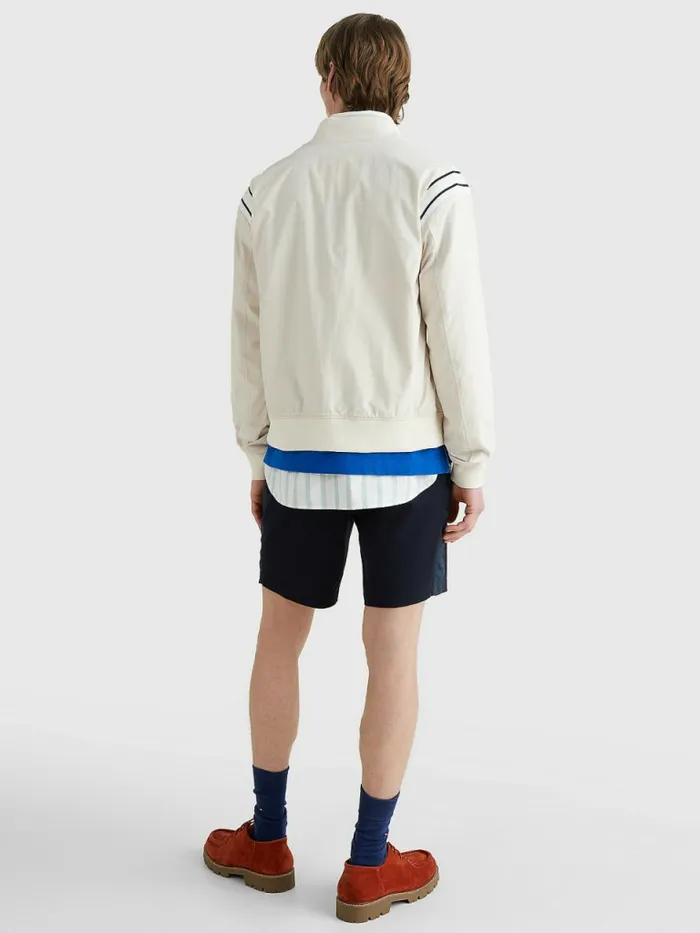 Tommy Hilfiger Stripe Shoulder Varsity Bomber Jacket Feather White Mens Coats and Jackets Gift for Friend
