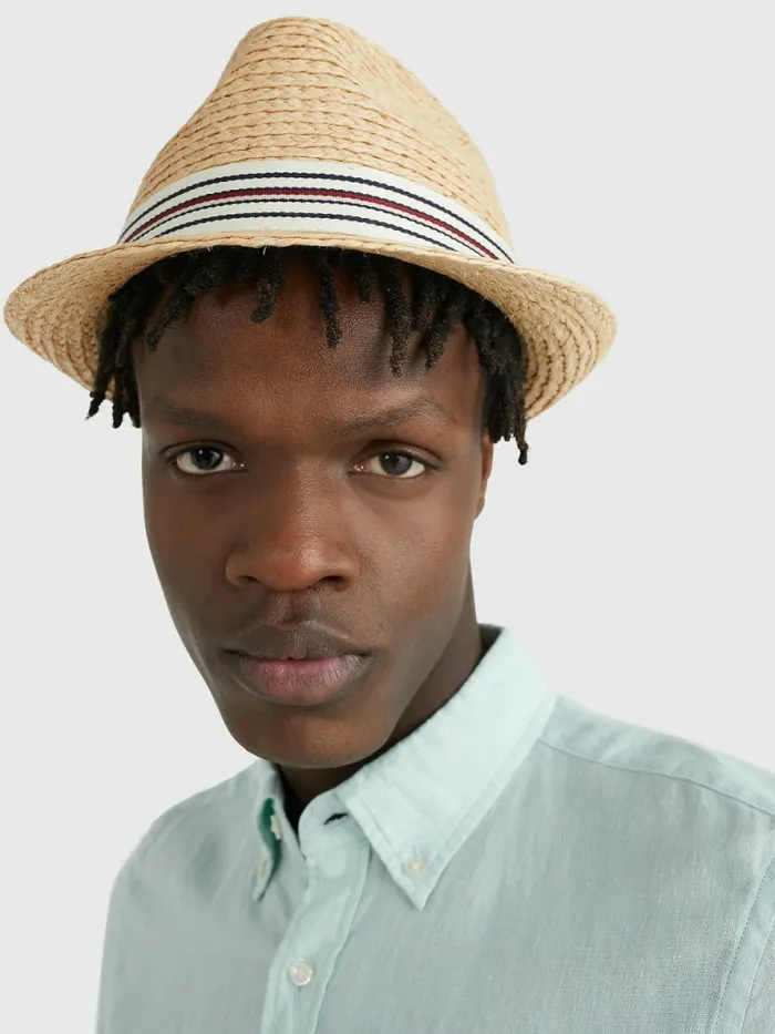 Tommy Hilfiger Stripe Tape Panama Hat Natural Mens Hats and Scarves Online