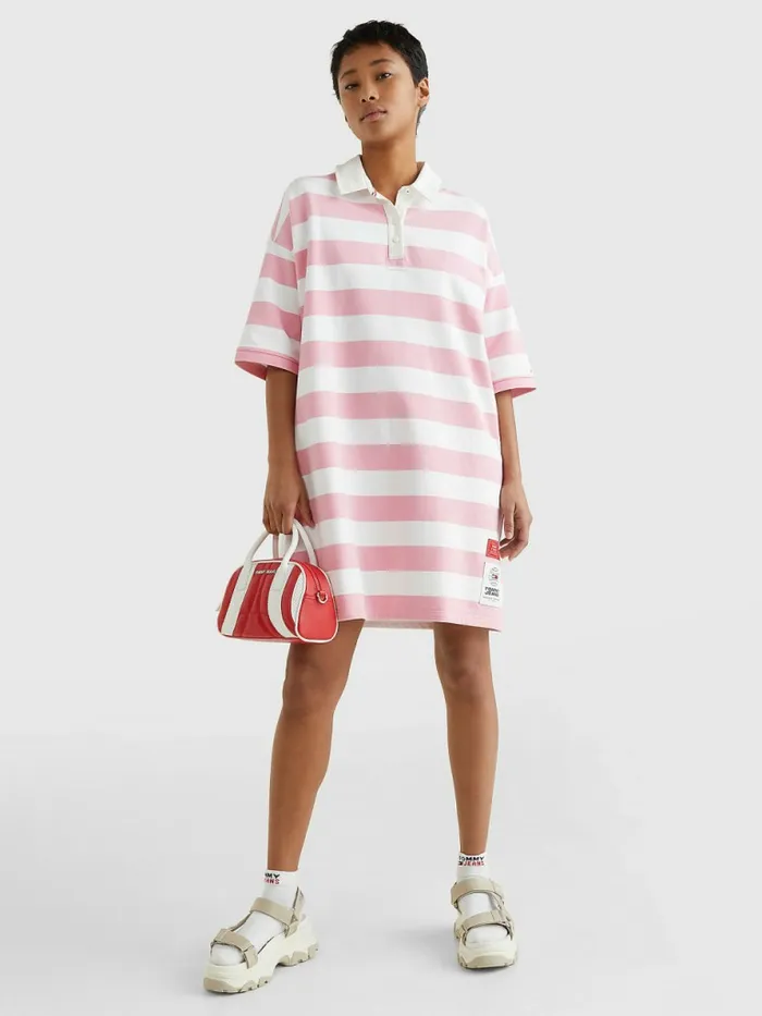 Tommy Hilfiger Stripe Terry Rugby Polo Dress Fresh PinkMulti Womens Dresses and Jumpsuits Sale