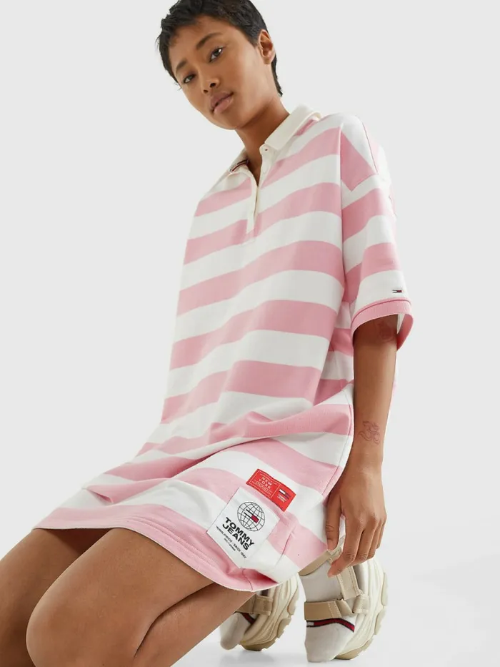 Tommy Hilfiger Stripe Terry Rugby Polo Dress Fresh PinkMulti Womens Dresses and Jumpsuits Sale
