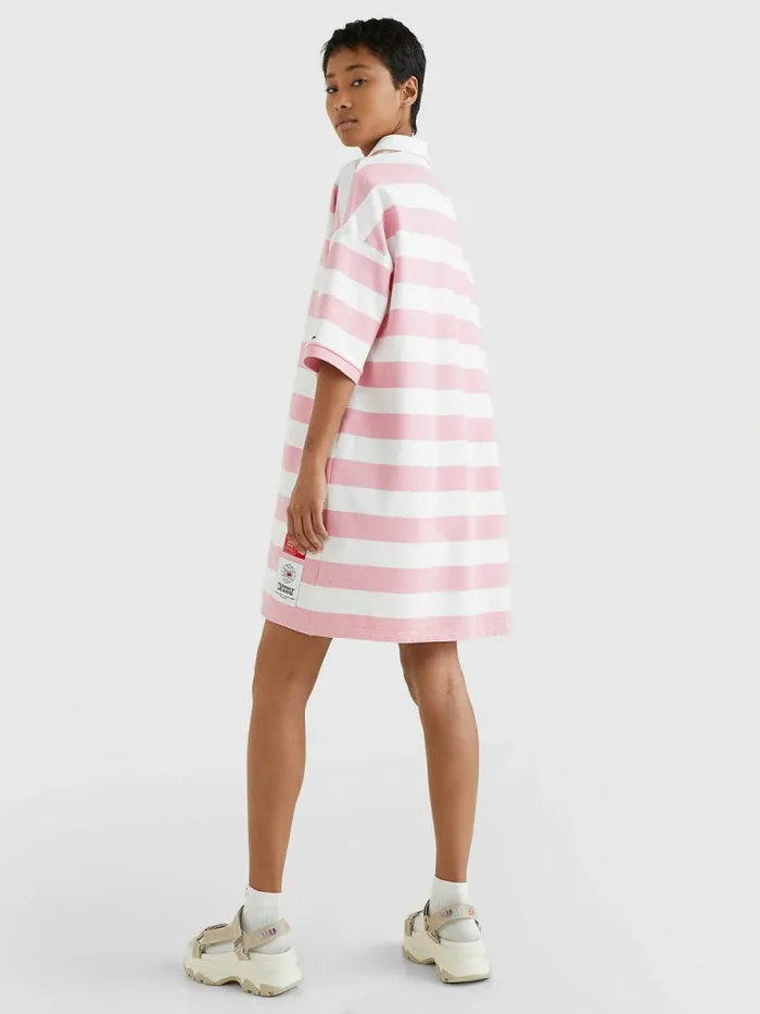 Tommy Hilfiger Stripe Terry Rugby Polo Dress Fresh PinkMulti Womens Dresses and Jumpsuits Sale