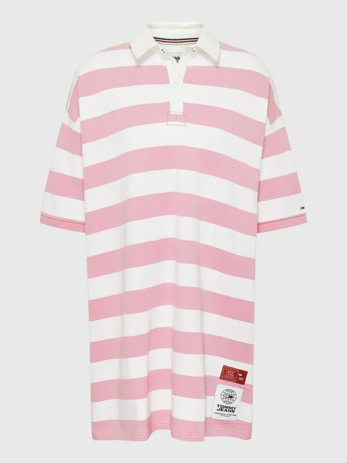 Tommy Hilfiger Stripe Terry Rugby Polo Dress Fresh PinkMulti Womens Dresses and Jumpsuits Sale