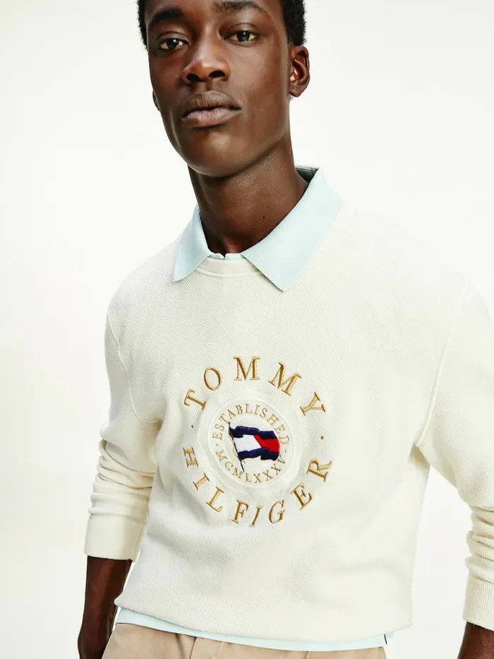 Tommy Hilfiger Structured Logo Embroidery Jumper Ivory Mens Knitwear Gift 4 You Tommy Hilfiger Structured Logo Embroidery Jumper Ivory Mens Knitwear Gift 4 You