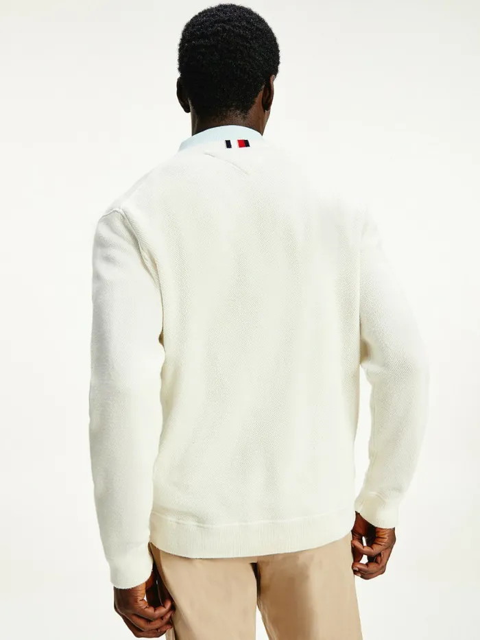 Tommy Hilfiger Structured Logo Embroidery Jumper Ivory Mens Knitwear Gift 4 You