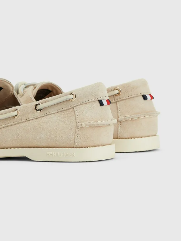 Tommy Hilfiger Suede Boat Shoes Classic Beige Womens Flat Shoes Popular