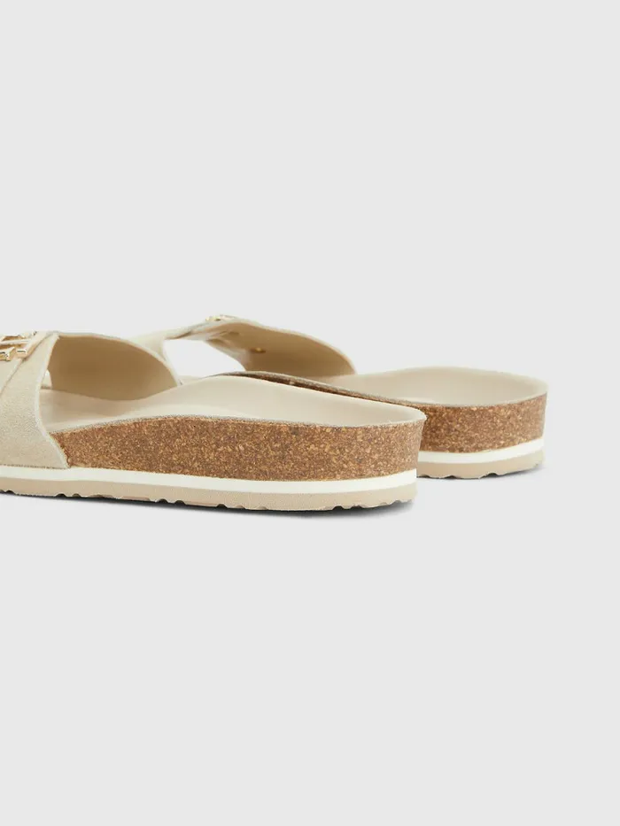 Tommy Hilfiger Suede Cork Flat Sandals Classic Beige Womens Sandals Sale