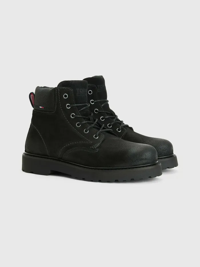 Tommy Hilfiger Suede Lace Up Cleat Boots Black Mens Boots Gift Ideas