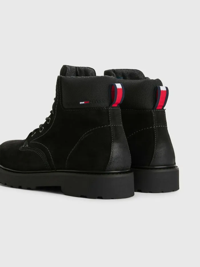 Tommy Hilfiger Suede Lace Up Cleat Boots Black Mens Boots Gift Ideas