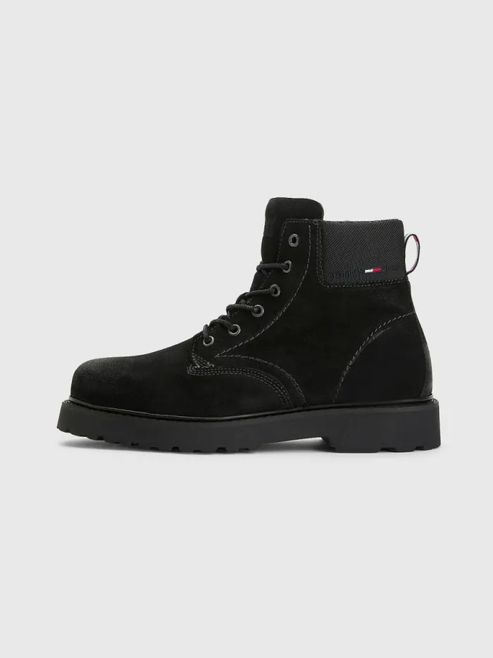 Tommy Hilfiger Suede Lace Up Cleat Boots Black Mens Boots Gift Ideas