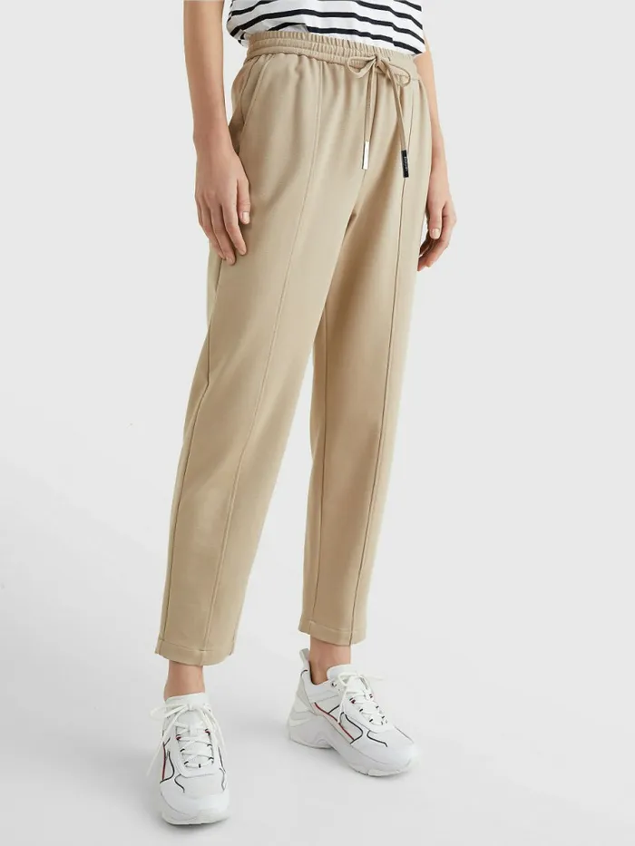 Tommy Hilfiger Tape Drawstring Tapered Fit Trousers Beige Womens Trousers