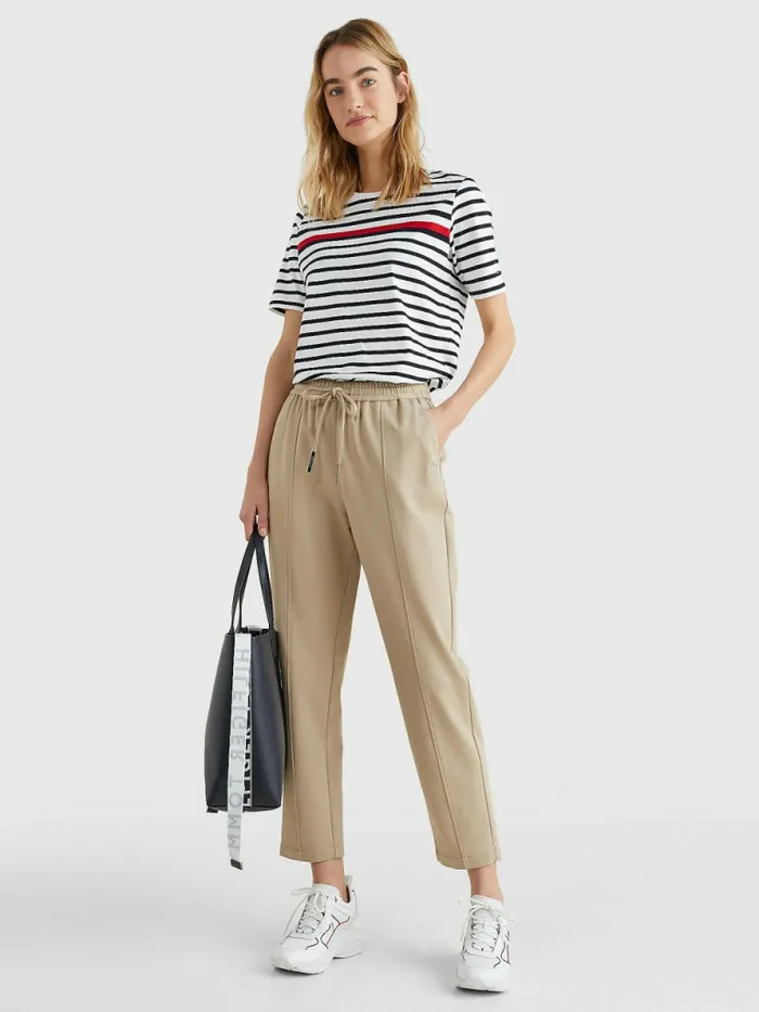 Tommy Hilfiger Tape Drawstring Tapered Fit Trousers Beige Womens Trousers